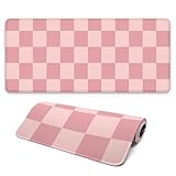 Gaming Mouse Pad with Non-Slip Base, Cute Mouse Mat with Stitched Edges for Keyboard and Mouse, Large Anime Mousepad for Computer, 31.5 x 11.8 inches (Pink Checkered)