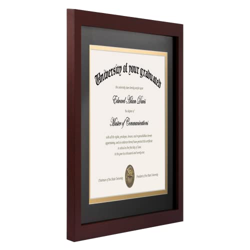 Image of upsimples Diploma Frame with HD Glass, 11x14 Mahogany, 2 Pack | Certificate Degree Frame, Fits 8.5 x 11 with Mat, Graduation Gift for Wall and Tabletop, Black & Gold Double Mats
