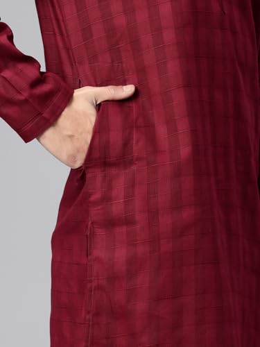 Image of Majestic Man Men's Pure Cotton Textured Check Mandarin Collar Long Kurta