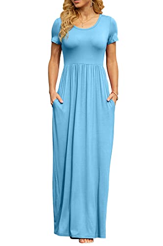 Image of DB MOON Womens 2026 Summer Maxi Dresses Casual Short Sleeve Empire Waist Spring Long Dress with Pockets