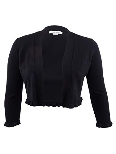 Calvin Klein Womens Ruffled Three-Quarter Sleeves Shrug Black XL