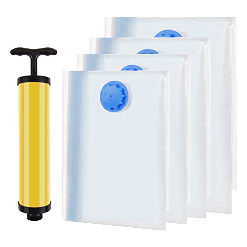 Beautyflier 4 Pack Large Vacuum Storage Bag Space Saver Bags Jumbo Various Size Compression Pack Bag for Clothes Blankets Comforters Pillows with Hand Pump