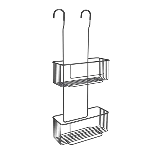 Nadi Collection | Estante cesto ducha doble con colgador | ACERO INOXIDABLE | Para colgar grifo ducha | Sin taladro | Color cromado y negro | 26 x 11,2 x 66cm (Negro)