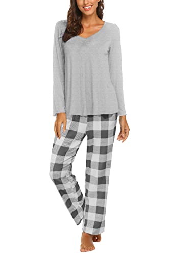 Ekouaer Pajamas Women Plaid Pjs Two Piece Lounge Set Soft Pajama Top And Pants Long Sleeve Sleepwear Sets Christmas Holiday #TOP20