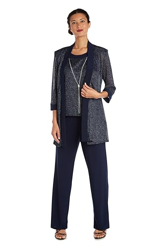 R&M Richards Womens 2-Piece Pant Set W/Flowing Jacket & Metallic