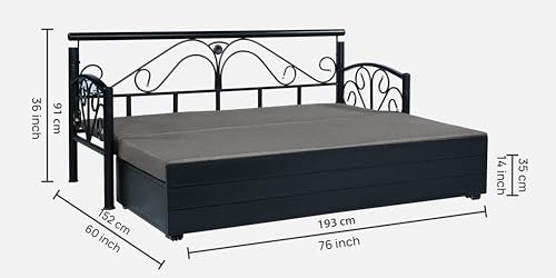 Image of 3 Seater Metal Sofa Cum Bed with Hydraulic Storage | Sofa Set for Living Room, Bedroom, Guest Room| Queen Size Convertible Sofa Bed | Comfortable Seating Sofa Grey & Black
