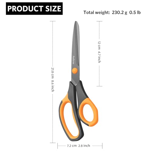 Titanbeschichtete Asdirne Schere, Premium-Allzweckklingen, ultrascharf, bequemer Griff, ideal für Handwerk, Büro, Schule und Alltag, Schwarz/Orange, 21,8 cm, 3 Stück