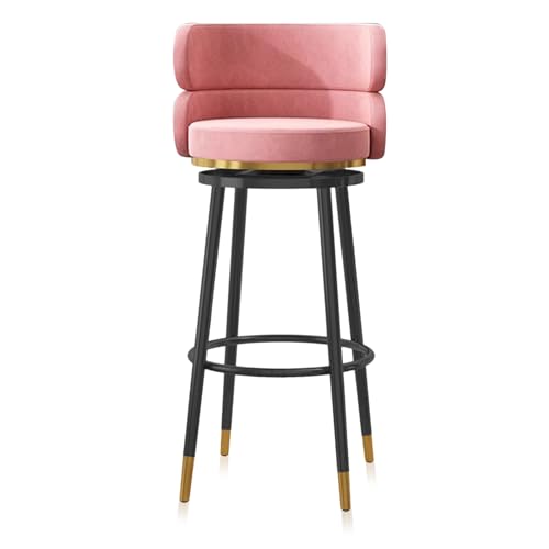 Tabouret de bar rose 65 cm rembourré avec dossier haut et pieds dorés
