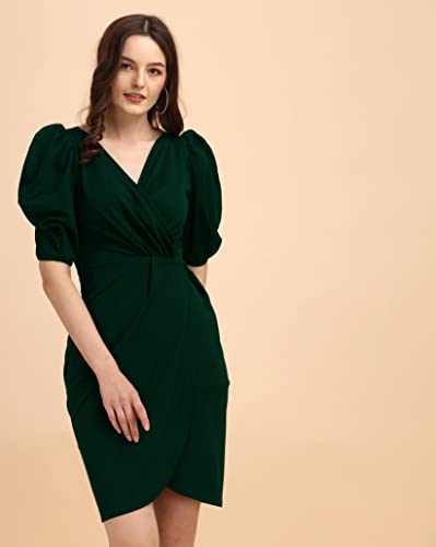 Image of Sheetal Associates Women's Puff Sleeve V-Neck Bodycon Casual Mini Dress