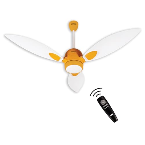 Image of USHA Bloom Sunspire Glow BLDC Ceiling Fan with 3-Mode Underlight |100% Copper Motor |RF Remote |Whisper-Quiet |Dust-Resistant |BEE 5 Star Rated |3Y Motor & 2Y PCB Warranty |White & Saffron Yellow