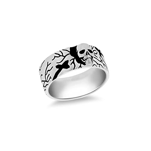 Bague tête de mort d'exception en argent massif plaqué rhodium