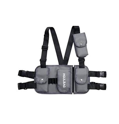 MWOBEP Moda Street Wear Mujeres Hombres Cofre de Pecho Multi-Bolsillos Chaleco Cofre Bolsa Chaleco Funcional Cintura Paquetes Bolsa, Gris