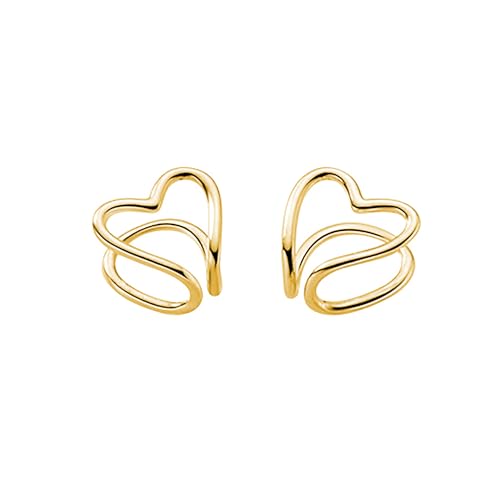 Reffeer Solid 925 Sterling Silver Heart No Piercing Earrings for Women Teens Heart Ear Cuff Earrings Clip on Earrings