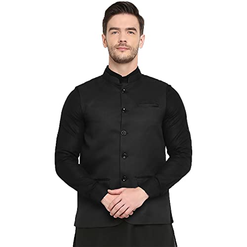 Image of hangup Men's Printed Cotton Nehru Jacket /waist coat, color Green. Size 38 (170A PrintedDup Nehru)