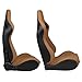 IKON MOTORSPORTS, Universal Racing Seats with Dual Sliders, Reclinable Brown PU + Carbon Leather with Hexagonal Quilting Sport Bucket Seats, 1 Pair Driver + Passenger Side