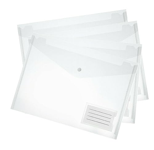 Pochettes en plastique transparent A4 anti-froissement avec bouton de fermeture