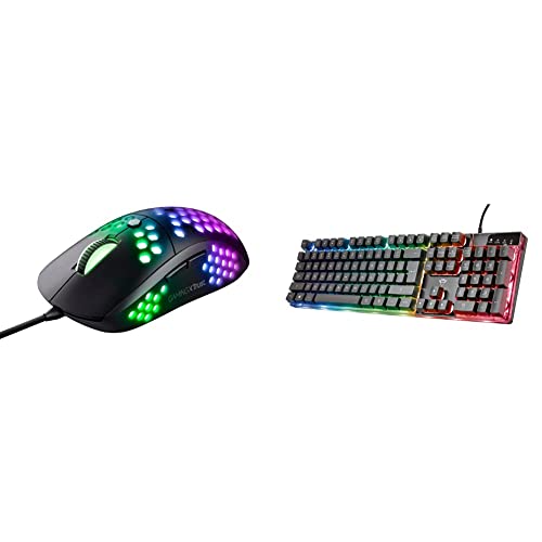 Trust Gaming GXT 960 Graphin Leichte RGB Gaming Maus, 74 g, 200-10.000 DPI - Schwarz & 23821 GXT 835 Azor Gaming Tastatur mit Beleuchtung Deutsches QWERTZ Layout, Tastaturlayout in Originalgröße