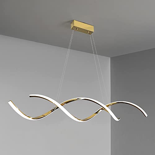 HXYSXHJUO POKHDYE Lámpara de araña Moderna y Sencilla de Acero Inoxidable Dorado, LED, para Comedor, Cocina, Isla, Pasillo, Sala de Estar, Barra, Blanco 6000K, Altura Ajustable