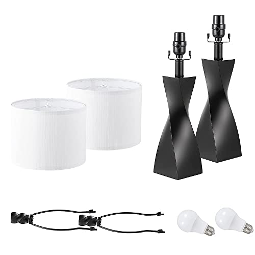 Lampression Table Lamp For Bedroom Living Room End Tables Set Of 2,23.5" Black Bedroom Bedside Table Lamps For Nightstand With White Linen Shades,9.5W Led Bulbs Included (Black, Table Lamp Set Of 2) #TOP5