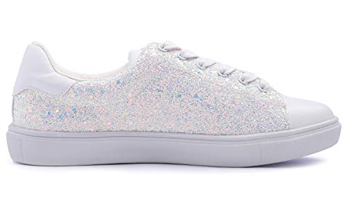Image of FEVERSOLE Women's Fashion Lace Up Dress Sneakers Sparkly Party Shiny Shoes