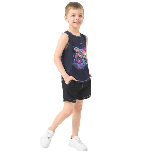 Boys Tank Top Shirts Sea Turtle Ccoral Reef and Fish Sleeveless T-Shirts Crew Neck for Kids Clothing Children4