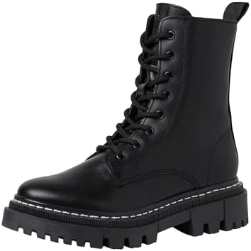 Tamaris Damen Boots Leder | 1-25276-41 – Reißverschluss & Schnürung, COMFORT-Lining, herausnehmbares Fußbett, Blockabsatz 4 cm