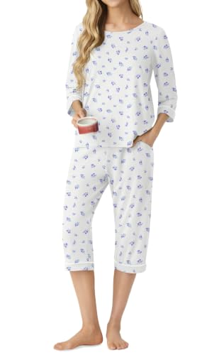 Image of PrinStory Womens Pajama Sets Capri Pjs Soft Lounge Sets XS-4XL