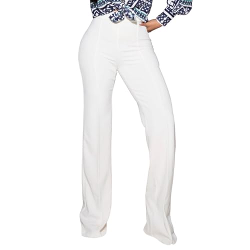 PINSV Women's High Waisted Stretchy Bootcut Pull On Dress Pants Casual Work Pants Pure White XL