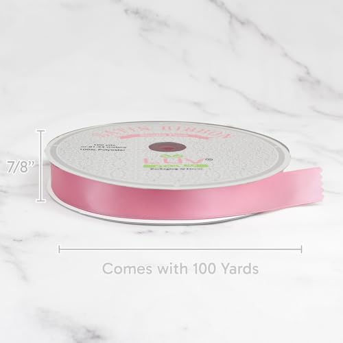Creative Ideas 7/8" Inch Solid Single face Satin Ribbon,100 Yards, Dusty Pink, Great for Bouquets, Gift Wrapping, Floral Arrangements,Bows by LUV RIBBONS - Used condition - Image 3