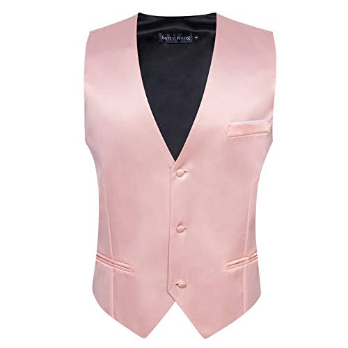 Image of Barry.Wang Vest for Men Business /Leisure Dress Suit Vests V-neck 2 Pockets Wedding Party Tuxedo Satin Waistcoat