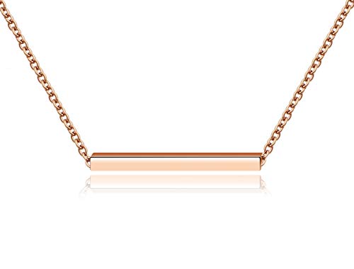 KristLand - Women 18k Rose Gold Color Plated Bar Pendant Necklace Choker Simple