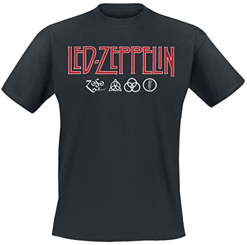 Led Zeppelin Logo & Símbolos Hombre Camiseta Negro L 100% algodón Vorne Bedruckt Regular
