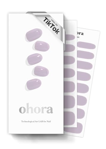 Image of ohora Semi Cured Gel Nail Strips (N Cream Lavender) - Purple, Solid, Works with Any UV /LED Lamps, Salon-Quality, Long Lasting, Easy to Apply & Remove - Includes 2 Prep Pads, Nail File & Wooden Stick