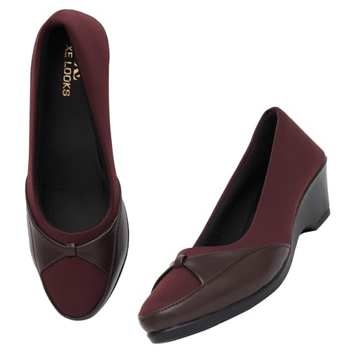 Image of XE Looks Women's Black Slip-On Wedge Bellies - Lightweight, Stylish Shoes with Soft Fabric Upper and Comfortable Cushioning Bellies for Girls & Women