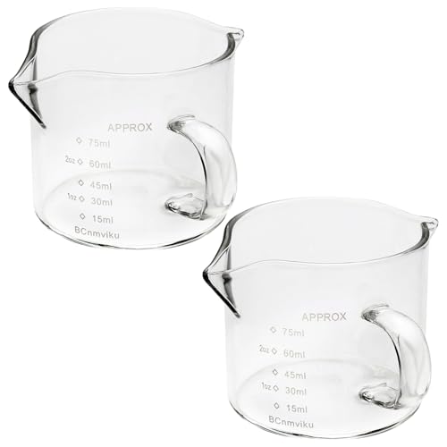 Taza de café expreso Juego de 2 tazas de café de 100 ml de vidrio con mango de pico y escala transparente Taza medidora reutilizable lavable para hacer