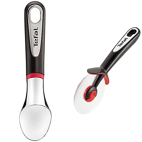 Tefal K2072214 Ingenio Cuillère glace Aluminium Chromé & K2071114 Ingenio Découpe-Pizza à lame tritan lavable facilement ustensile de cuisine noir et rouge résistant sans bisphénol A