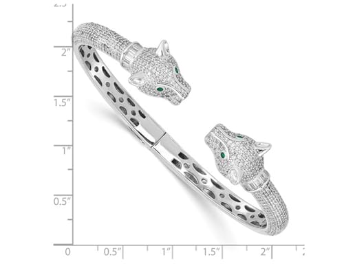 Lioness Head Cuff Bangle Bracelet in Sterling Silver with Cubic Zirconia (CZ) s4
