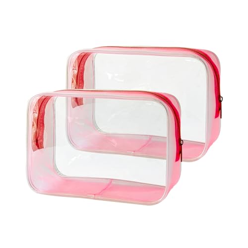 Stadium Approved Pink Frame Clear Toiletry Bag TSA Approved Clear Organizer Bags Portable Travel Makeup Bags with Zipper for Women Frame (Pink)