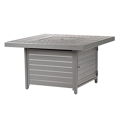 Image of Square 42 in. x 42 in. Aluminum Propane Fire Pit Table with Glass Beads, Two Covers, Lid, 57,000 BTUs in Grey Finish