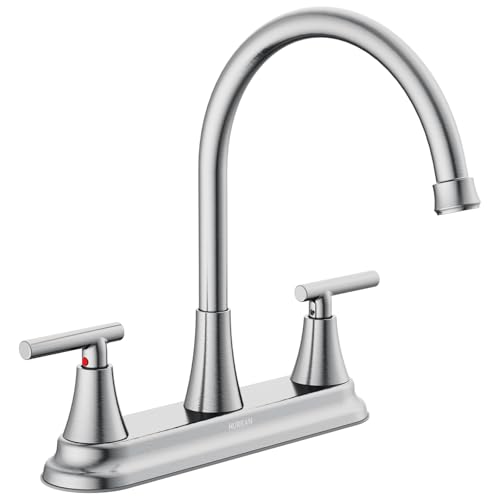 HURRAN 2 Handle Kitchen Sink Faucet, 8 Inch High Arc 360°Swivel Kitchen Sink Faucet, 3 Hole Kitchen Faucet Without Side Sprayer, Centerset RV Kitchen Faucet with Stainless Steel Pipe, Nickel