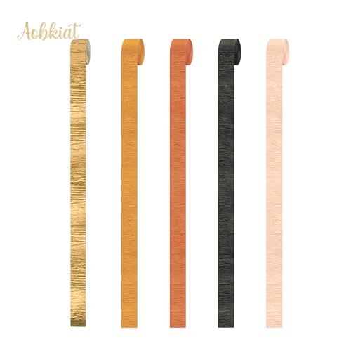 Image of AOBKIAT Fall Streamers Party Decorations,5 Rolls Pumpkin Orange Gold Black | Crepe Paper Streamers for Thanksgiving Day,Halloween,Birthday Wedding Baby Shower Retro Party Backdrop
