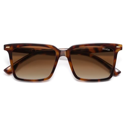 SOJOS Trendy Polarized Square Sunglasses Womens Men Retro Vintage 90s Sun Glasses SJ2387 Tortoise Frame Brown Grading Lens -  SJ2387C3