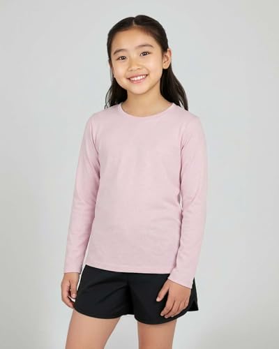 Image of Real Essentials 4 Pack: Girls' Dry-Fit Long Sleeve Crew Neck T-Shirt - Athletic Activewear Soccer Top for Teens Kids Youth