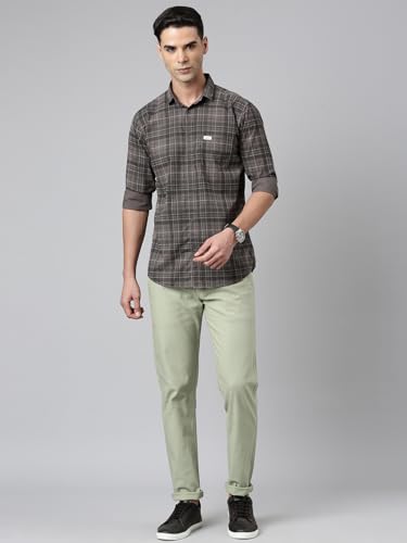 Image of Majestic Man Men Comfort Slim Fit Opaque Checked Pure Cotton Casual Shirt