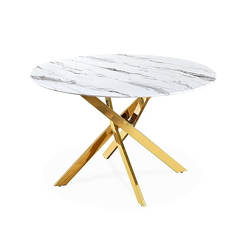 INTENSE DECO Table Ronde en Verre Effet marbre et Pieds doré Holy