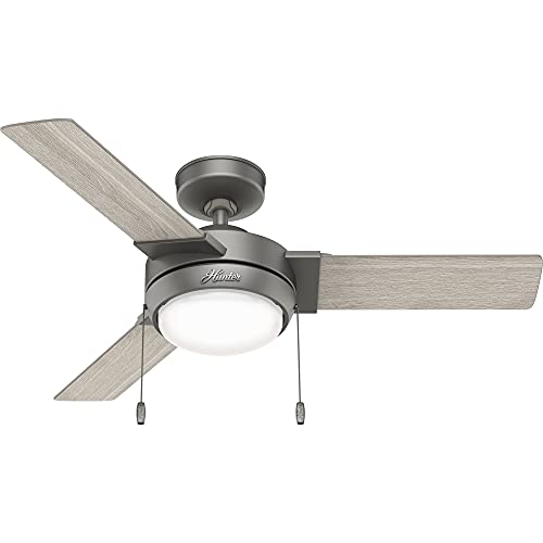 HUNTER, Ventilador de Techo con Cadena, Mezquite, Ventiladores con Luz para Interiores, 3 Aspas Reversibles, Color Plateado Mate, 44 Pulgadas, Modelo 51265