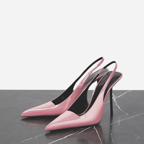 Image of THESHY Women's Pointed Toe High Stiletto Heels Slingback Stretch Slip-on Pumps Backless Patent Leather Fashion Dress Shoes for Women