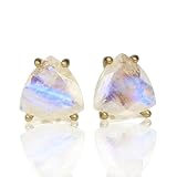 Pendientes de piedra lunar natural de en plata de ley 925 bañada en oro | Pendientes con forma de trillón, estilo minimalista para mujer | LK_VSTD_0199