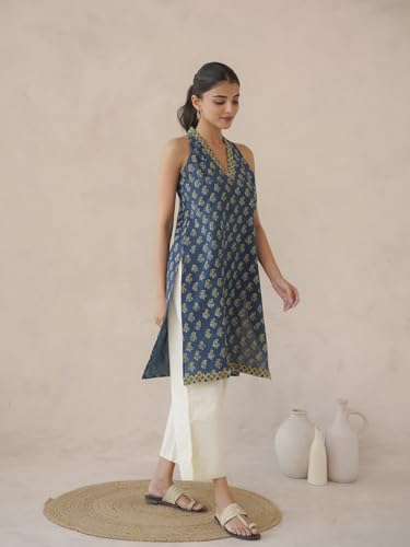Image of GOODHAND Women Printed Cotton Kurti | Casual Long Kurta | Comfortable Ethnic Wear with Relaxed Fit