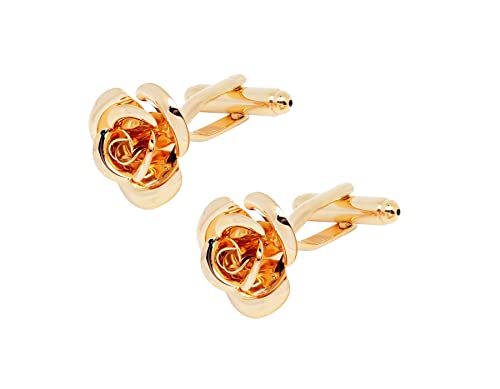 Jonwo Rose Flower Cufflinks And Tie Pin Set Regular Necktie Tie Clip Tie Bar Men Cufflinks For Wedding Business Shirt Tie (14K Gold Plated Cufflinks Tie Pin Set) #TOP3